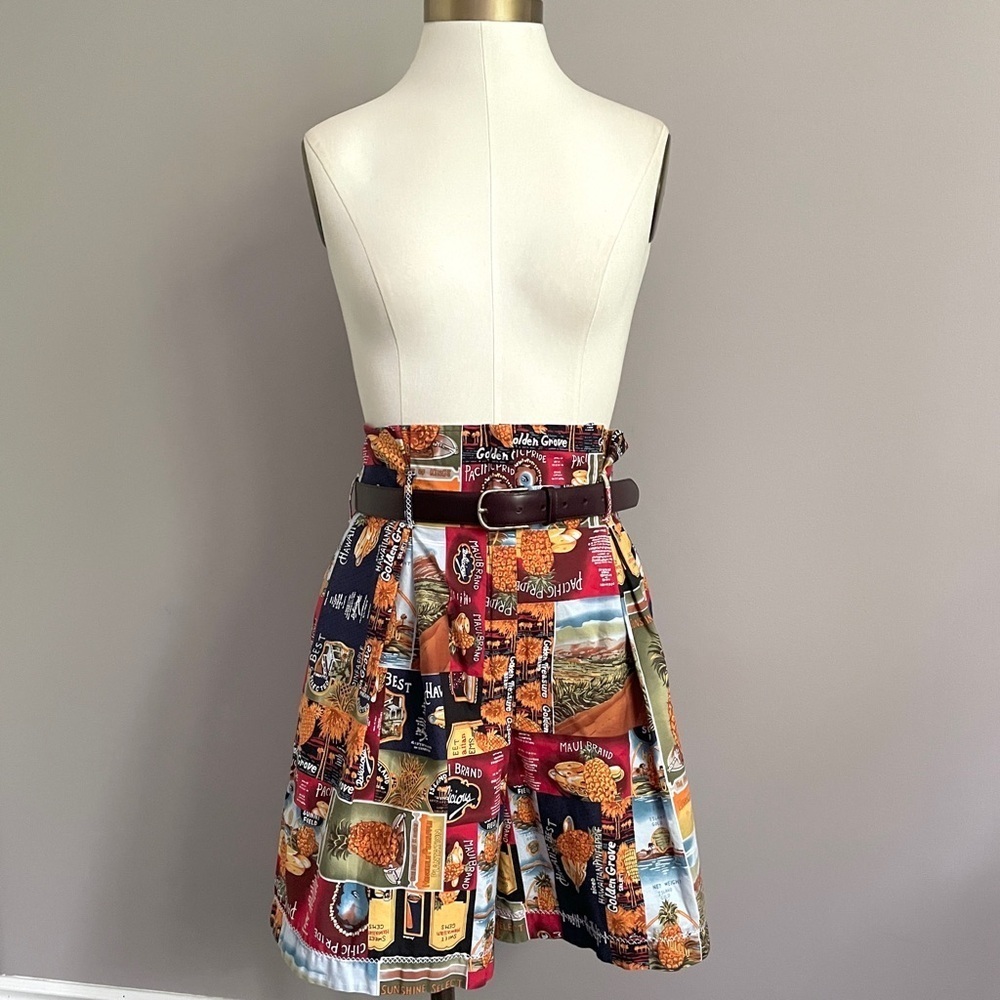 Handmade Hawaiian / Pineapple Postcard Print Paperbag Shorts - Medium - Picture 10 of 12